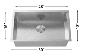 Large Single Bowl - 18g, HZR Series, True Zero Radius, 30"