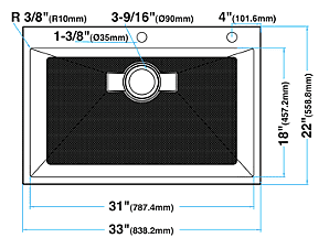 33-inch Drop-in Kitchen Sink Single Bowl