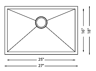 Large Single Bowl - 16g HZR Series, Zero Radius, 27" - 500181